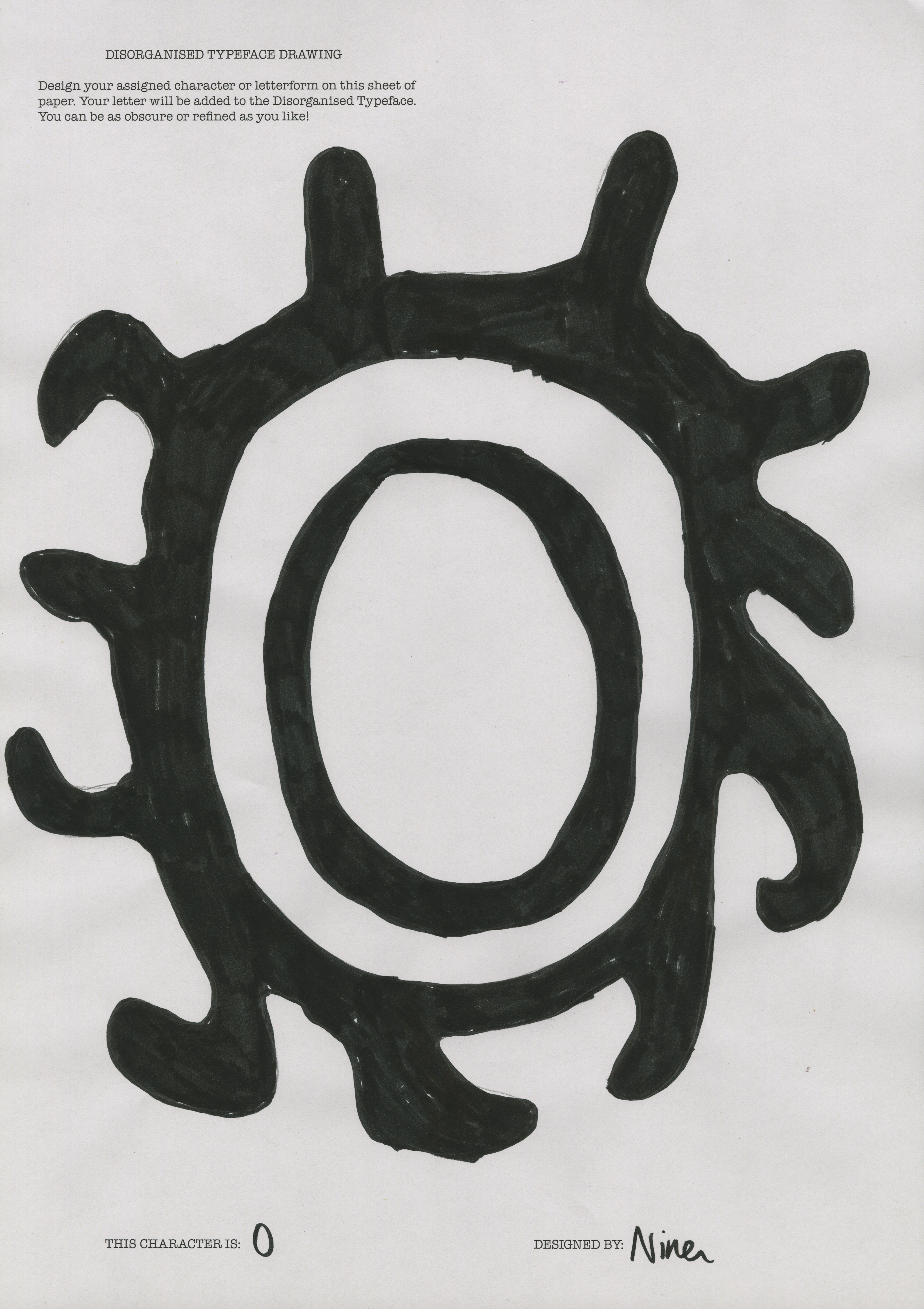 A scan of a poster with a hand-drawn letter 'O' in squigly shape.